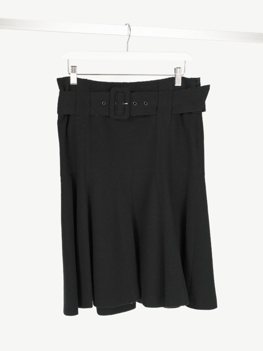 Luisa Cerano Black Boiled-Wool Belted Flared Skirt